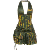Green Print Halter Ruffle Mini Skirt 2-Piece Set