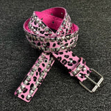 Pink Leopard Print Studded Belt