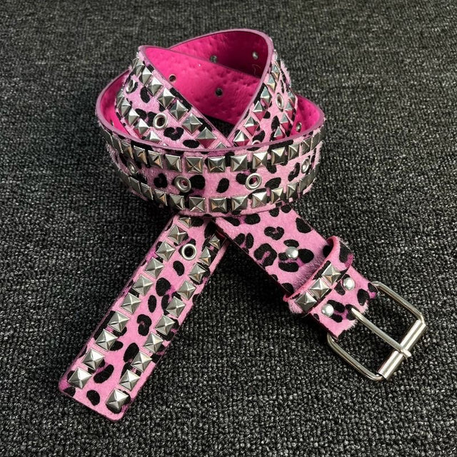 Pink Leopard Print Studded Belt