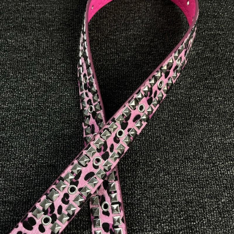 Pink Leopard Print Studded Belt