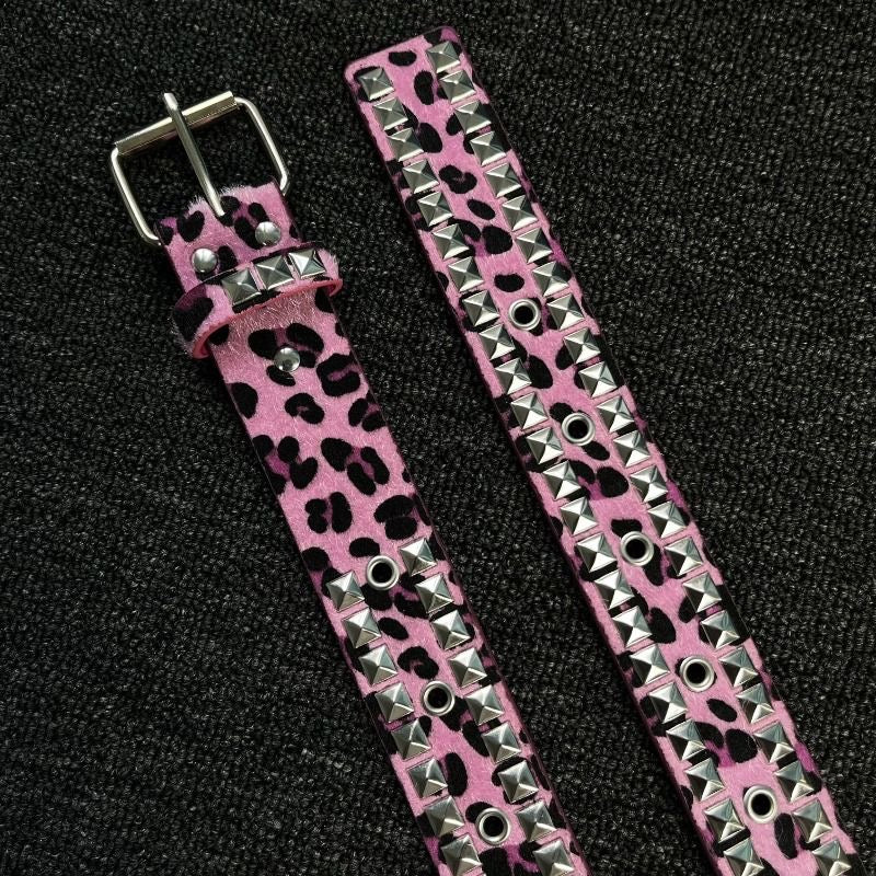 Pink Leopard Print Studded Belt
