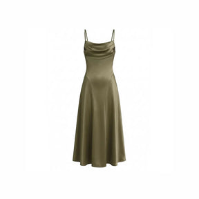 Olive Satin Backless Maxi Gown
