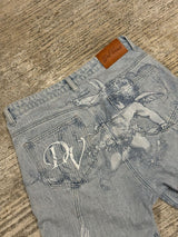 Light Blue Angel Print Straight Jeans
