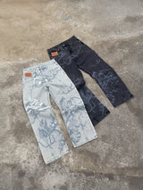Light Blue Angel Print Straight Jeans