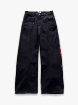 Black Red Knight Embroidered Wide Leg Jeans