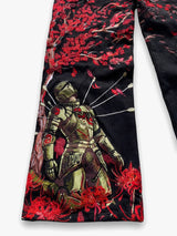 Black Red Knight Embroidered Wide Leg Jeans