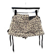 Leopard Drawstring Low Rise Denim Mini Skirt