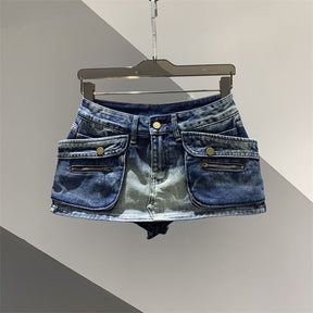 Blue Pocket Denim Micro Mini Skirt