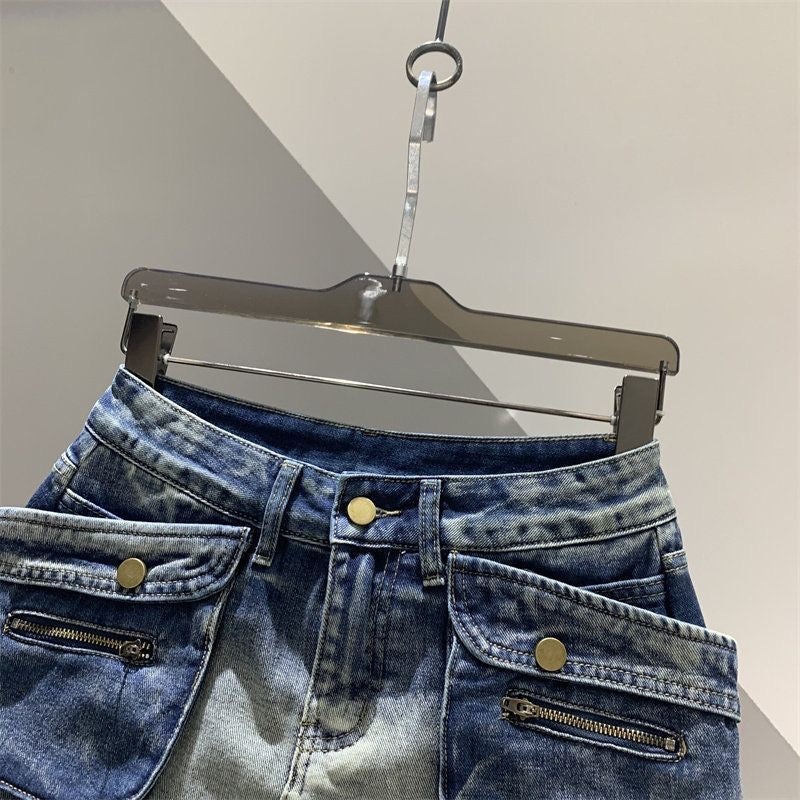Blue Pocket Denim Micro Mini Skirt