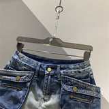 Blue Pocket Denim Micro Mini Skirt