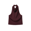 Wine Red Satin Cowl Neck Halter Top