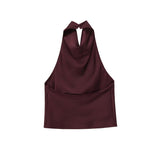 Wine Red Satin Cowl Neck Halter Top
