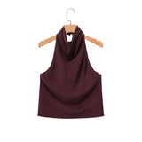 Wine Red Satin Cowl Neck Halter Top
