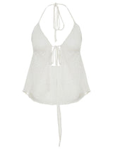 White Crochet Halter Split Top