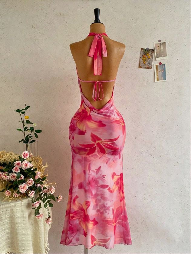 Pink Hibiscus Print Cami Mini Dress