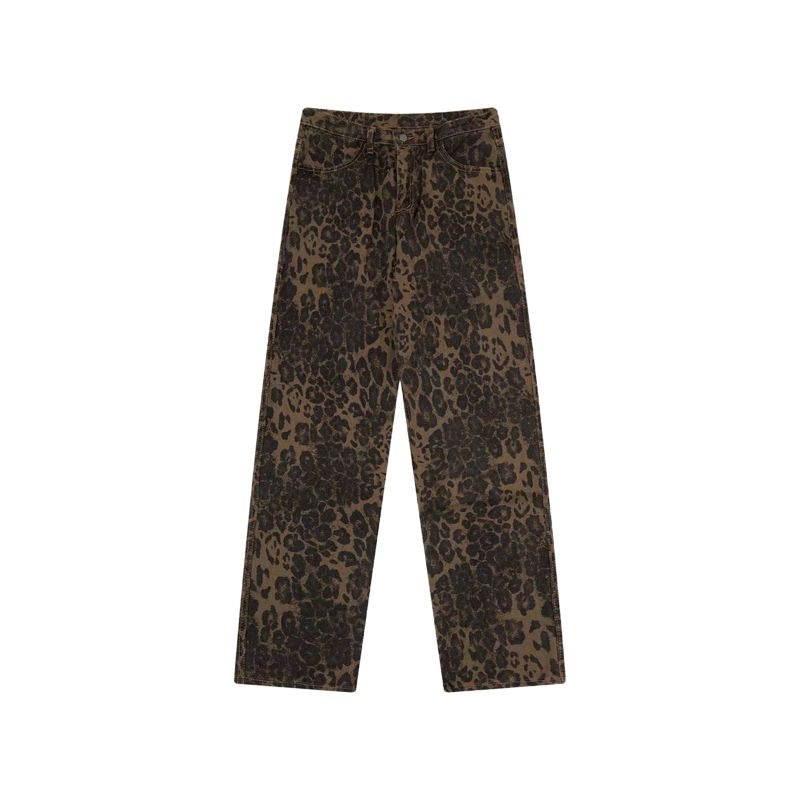Leopard Print Wide Leg Jeans