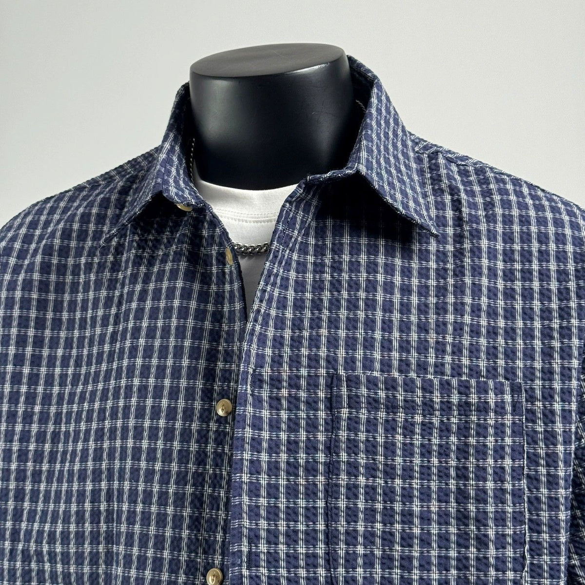Navy Plaid Seersucker Short Sleeve Shirt