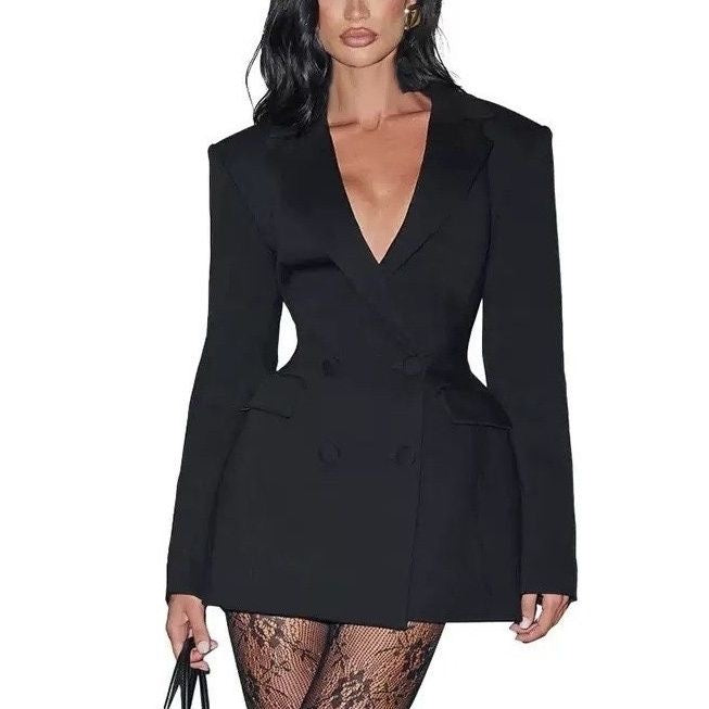 Black Long Sleeve Blazer Mini Dress