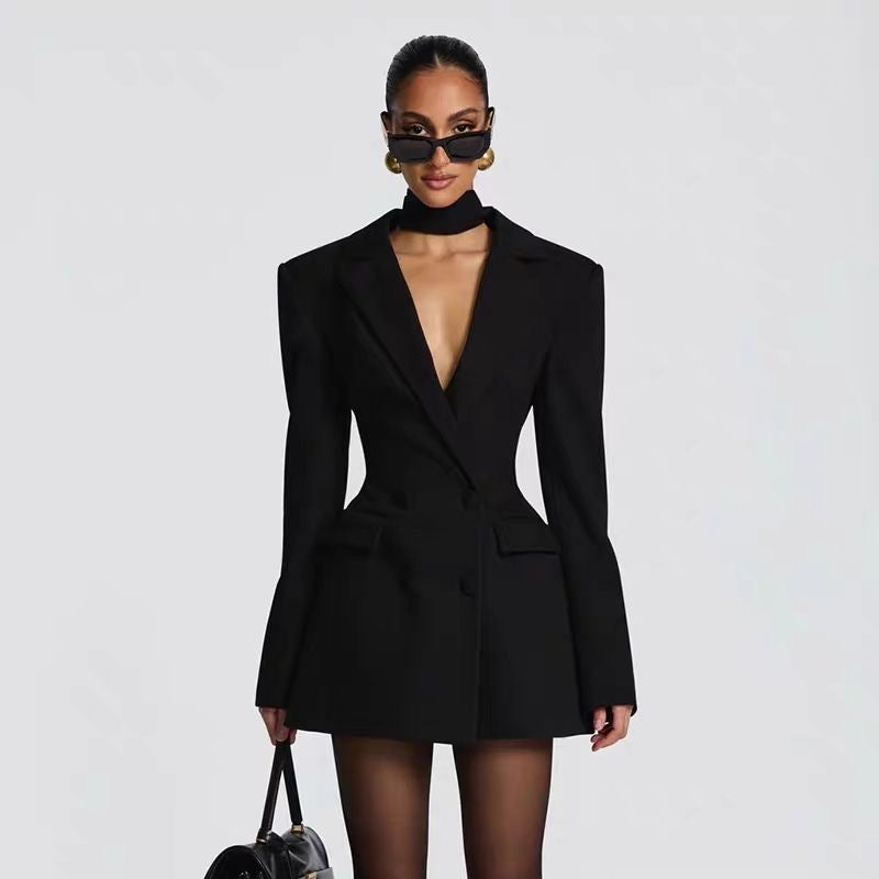 Black Long Sleeve Blazer Mini Dress