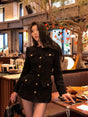 Black Tweed Gold Button Long Sleeve Mini Dress