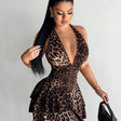 Leopard Cinched Waist Backless Mini Dress