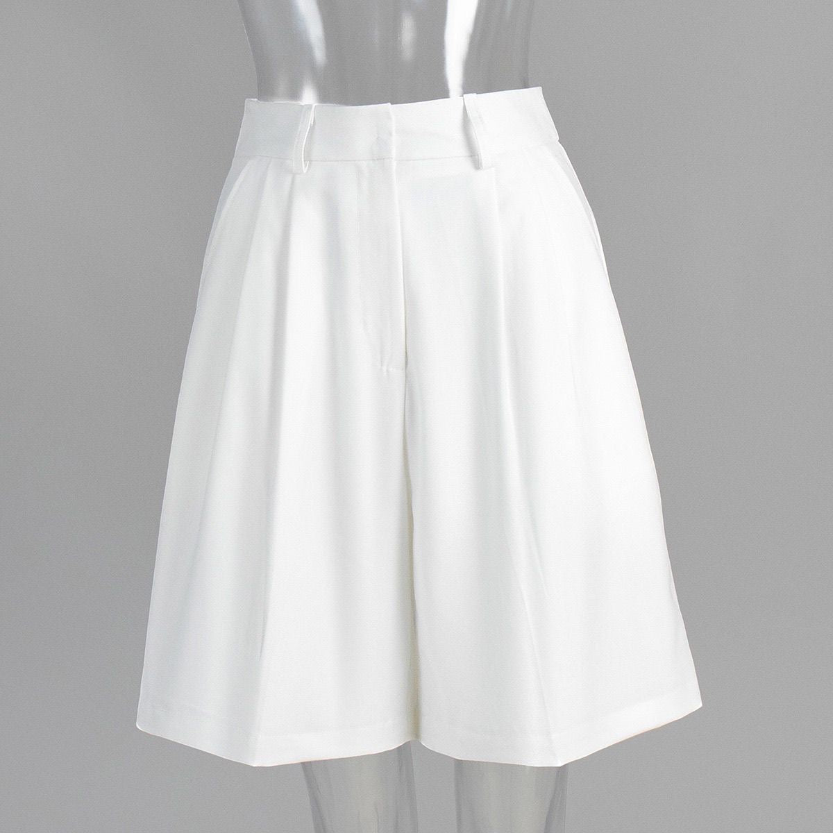White Pleated Wide Leg Tailored Shorts