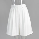 White Pleated Wide Leg Tailored Shorts