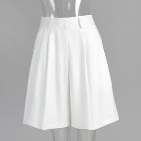 White Pleated Wide Leg Tailored Shorts