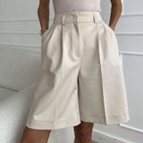 Apricot Pleated Wide Leg Tailored Shorts