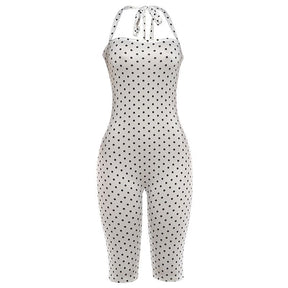 White Polka Dot Halter Bodycon Romper