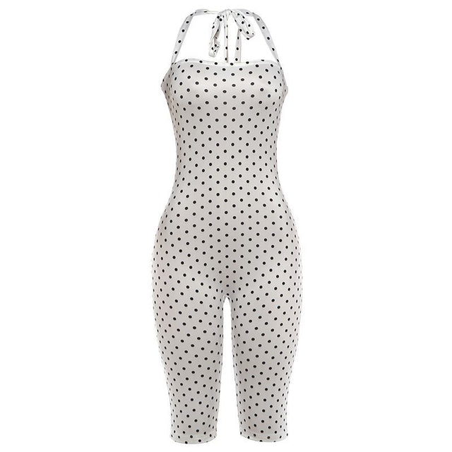 White Polka Dot Halter Bodycon Romper