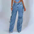 Blue Low Rise Cargo Pocket Jeans