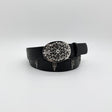Black Oval Cross Buckle Studded Belt