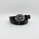 Black Oval Cross Buckle Studded Belt
