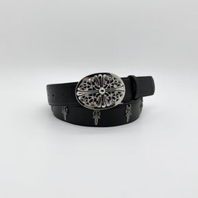 Black Oval Cross Buckle Studded Belt
