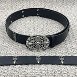 Black Oval Cross Buckle Studded Belt