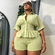 Lime Green Collared Shirt and Shorts 2-Piece Set
