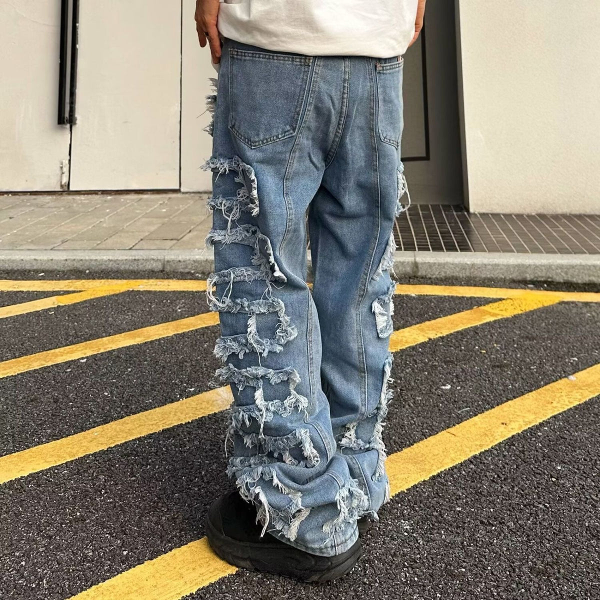 Light Blue Distressed Patch Skinny Jeans