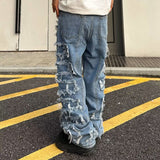 Light Blue Distressed Patch Skinny Jeans
