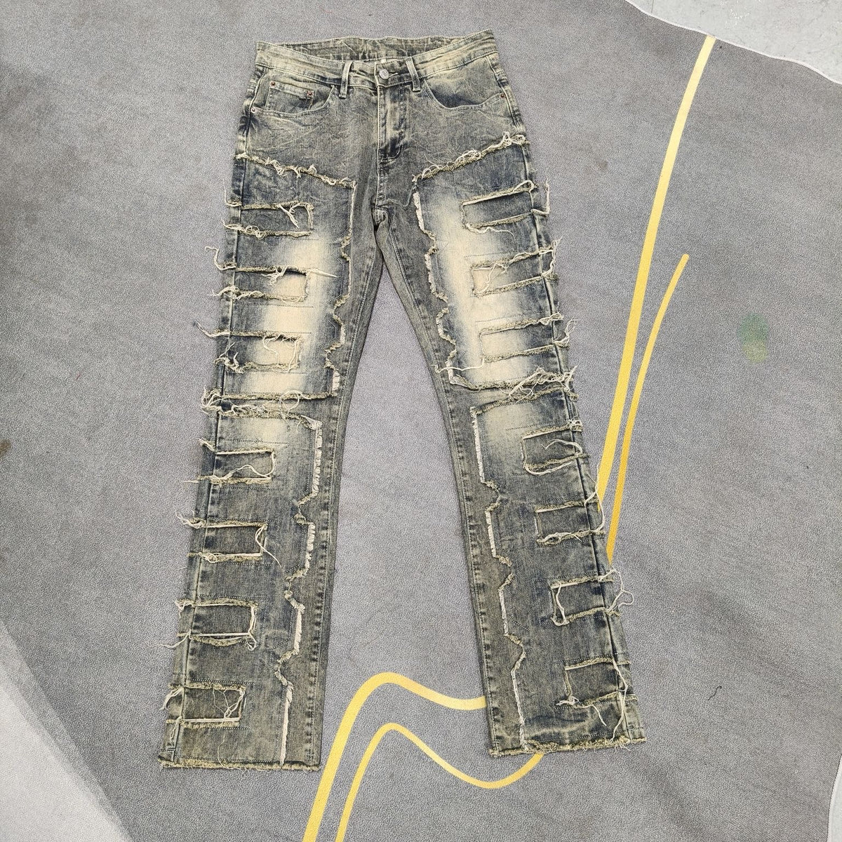 Vintage Yellow Wash Patch Stretch Jeans
