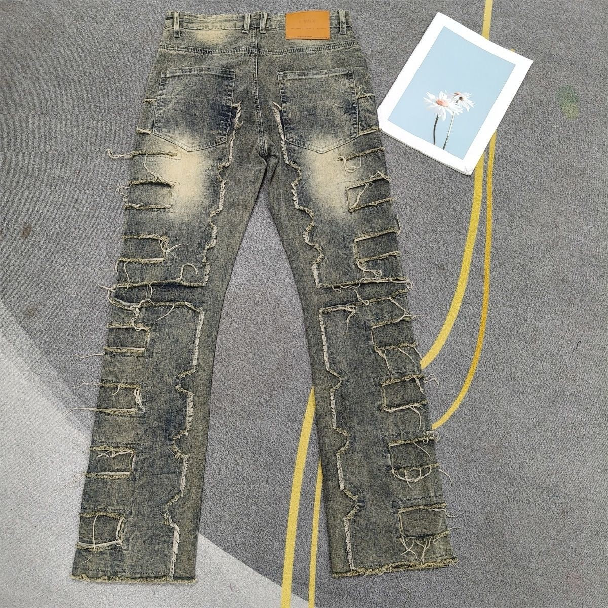 Vintage Yellow Wash Patch Stretch Jeans