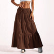 Coffee Tiered Drawstring Maxi Skirt