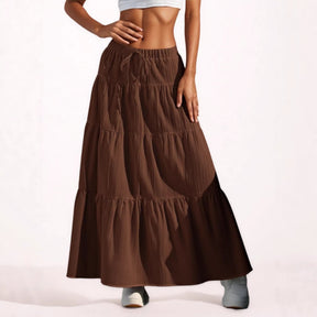 Coffee Tiered Drawstring Maxi Skirt