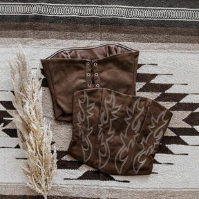 Brown Print Lace-Up Back Corset Cami Top
