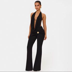 Black Halter Flare Jumpsuit