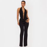 Black Halter Flare Jumpsuit