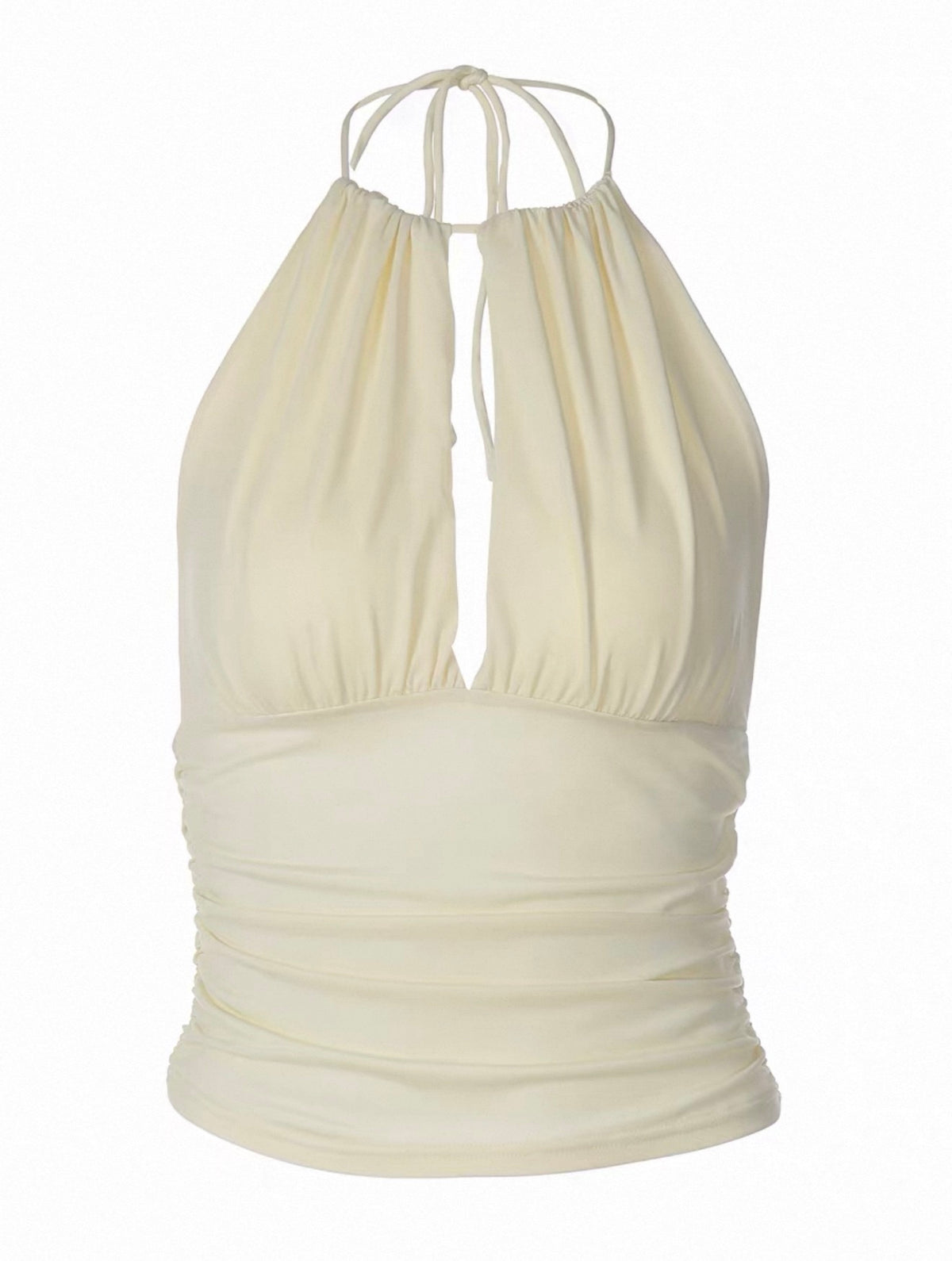 Light Yellow Ruched Halter Top