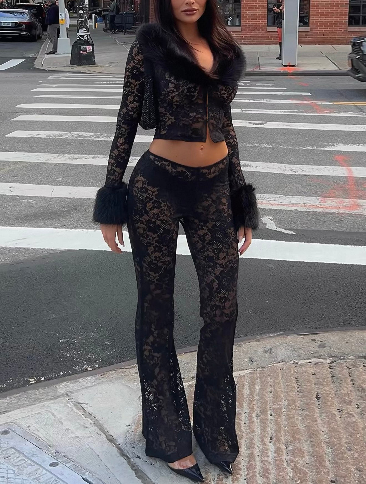 Black Lace Flare Jumpsuit