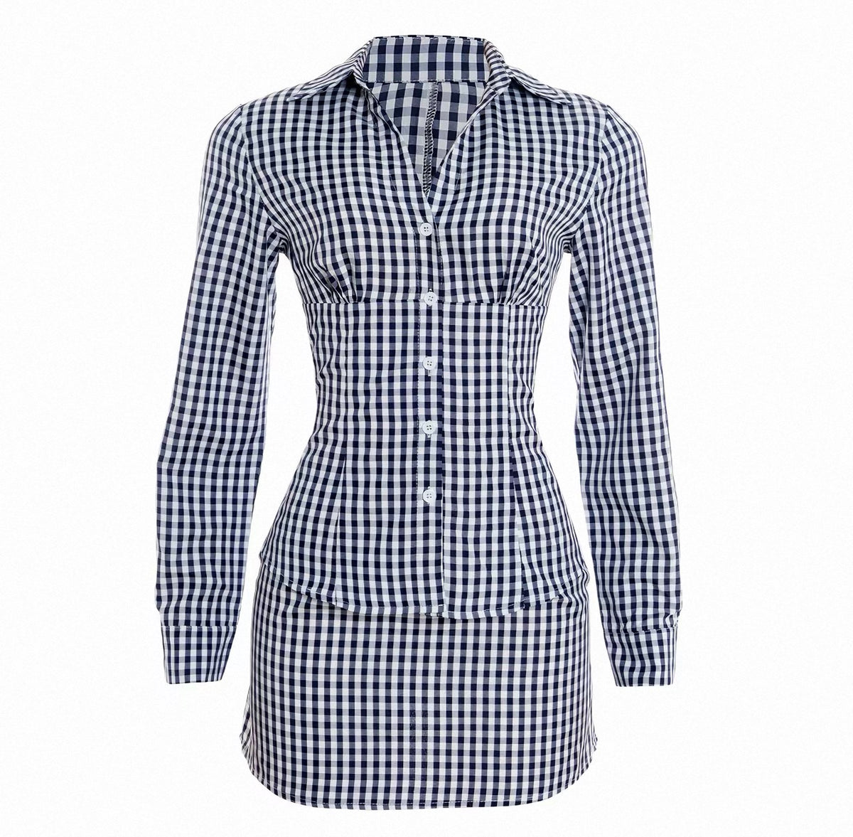 Blue Gingham Shirt and Skirt 2-Piece Set