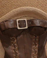 Brown Lace-Up Faux Leather Corset Top